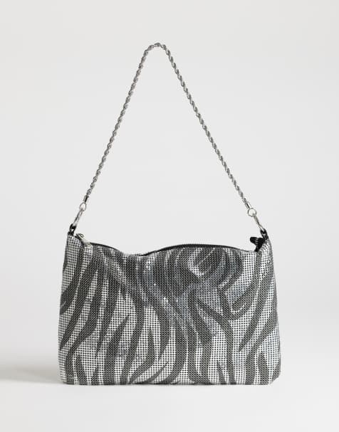 Topshop Jackson borsa piccola a spalla decorata in argento e grigio tiger - view 1