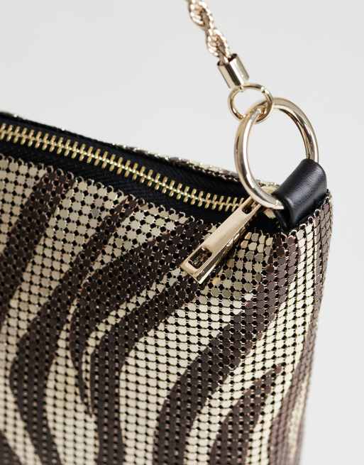 Topshop Jackson embellished small shoulder bag in chocolate & silver zebra, 3 of 4