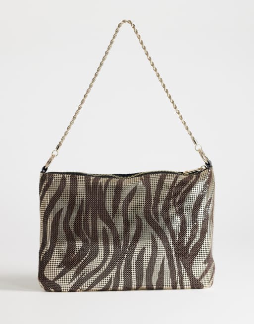 Topshop Jackson embellished small shoulder bag in chocolate & silver zebra, 4 of 4