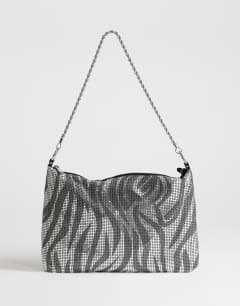 Jackson embellished small shoulder bag in silver & grey tiger
