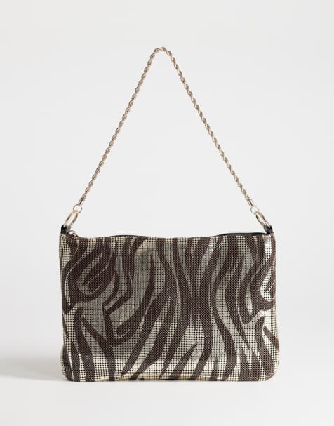 Topshop Jackson piccola borsa a spalla decorata con motivo zebra cioccolato e argento - view 1