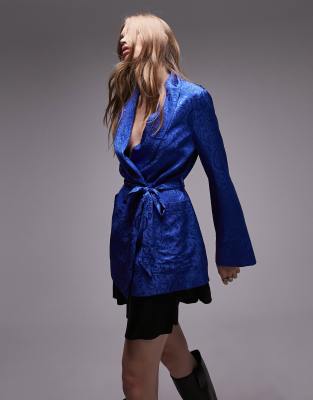 Topshop Jacquard Blazer In Cobalt Blue - Part Of A Set-navy