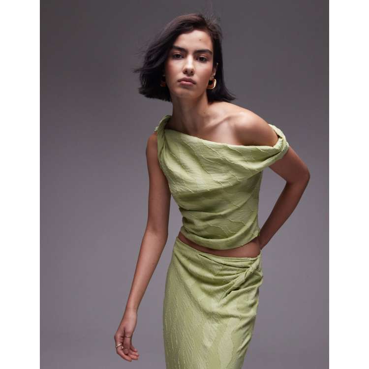 Topshop jacquard cowl neck co ord built up cami in pistachio