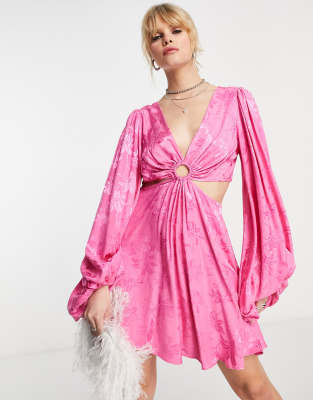 topshop pink jacquard dress Topshop Jacquard Cut Out Mini Dress In Pink