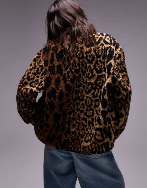 Topshop jacquard fleece borg in leopard, 4 of 4