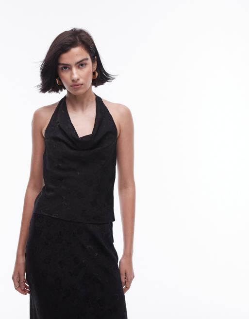 Topshop - Jacquard haltertop in zwart, deel van co-ord set
