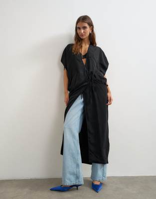 Topshop Jacquard Maxi Bed Jacket In Black