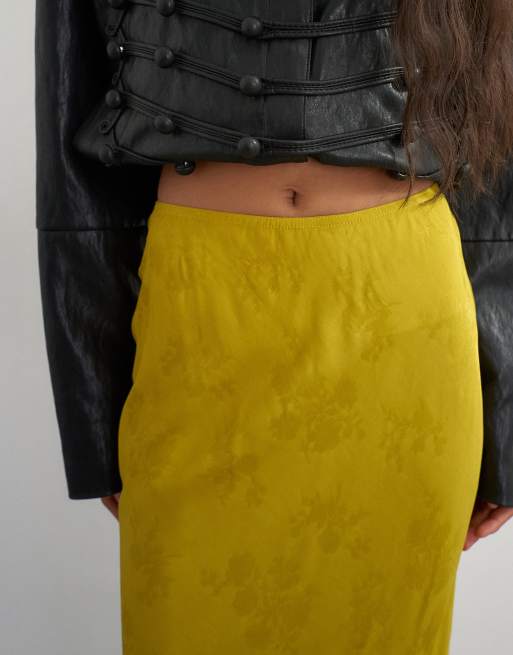 Topshop jacquard maxi skirt in mustard, 2 of 5