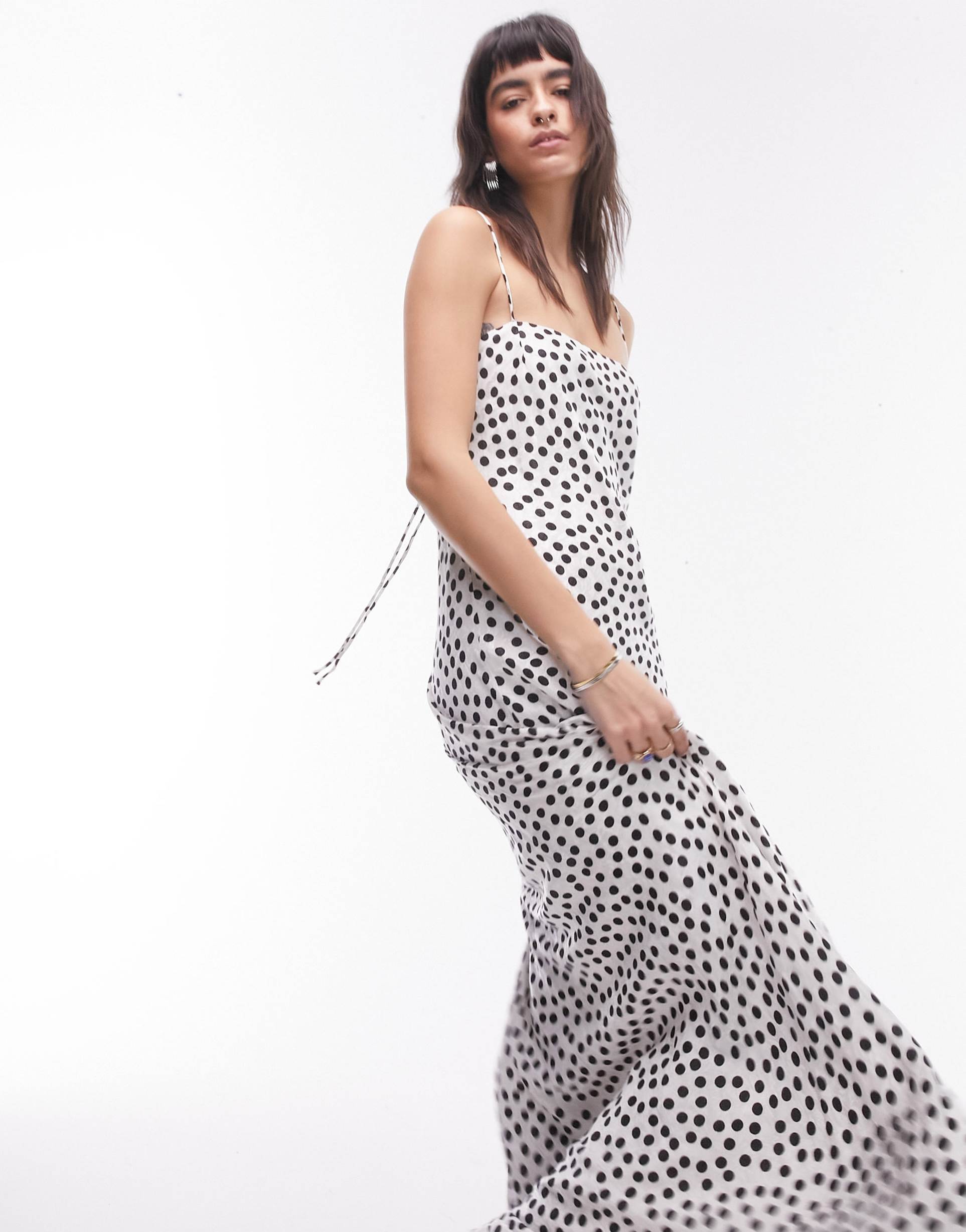 topshop jacquard maxi slip dress in mono polka dot