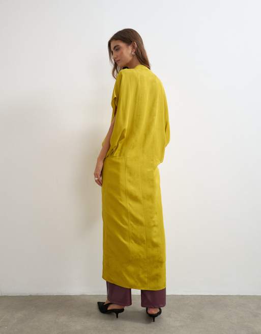 Topshop jacquard maxibäddjacka i senapsgult, 3 av 4