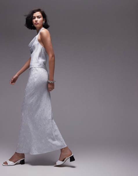 Topshop Jacquard mid-rise bias maxi skirt in Icey Blue - part of a set - view 1