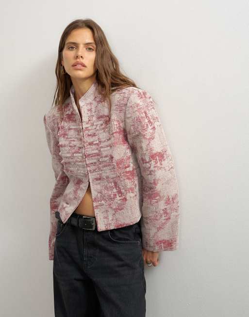 Topshop jacquard militair jack in roze, 3 van 4