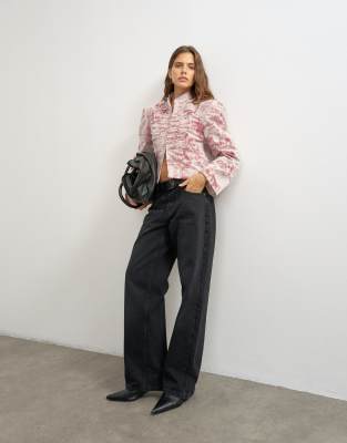 Topshop Jacquard Military Jacket In Pink
