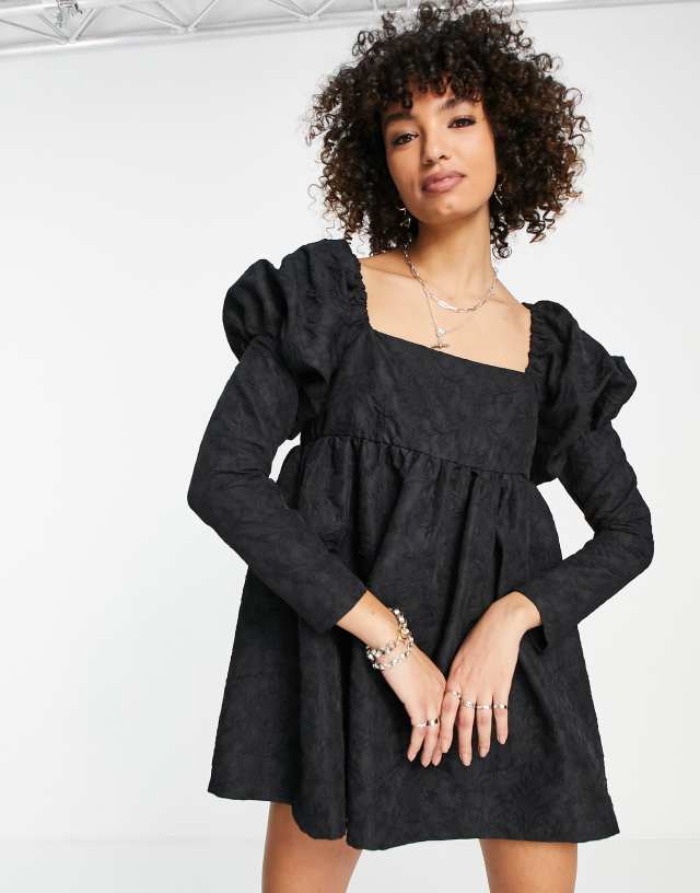 Topshop jacquard mini sleeve detail tea dress