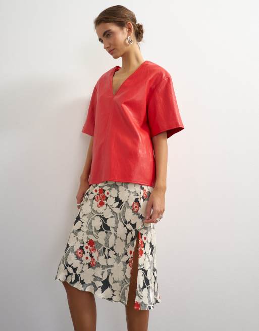 Topshop jacquard rok in 90s lengte met monochrome bloemenprint, 2 van 5