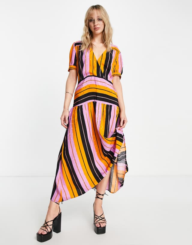 Topshop jacquard stripe midi dress in multi