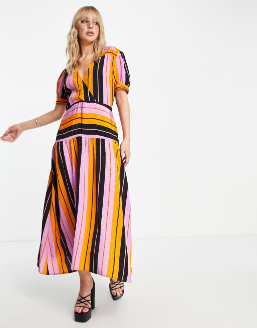 Topshop jacquard stripe midi dress in multi