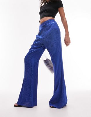 Topshop jacquard wide leg trouser co-ord in cobalt blue - ASOS Price Checker