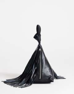 Jada small fringe wristlet grab bag in black