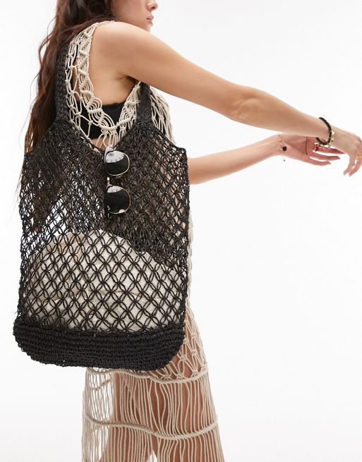 Topshop Jade crochet tote bag in black | ASOS
