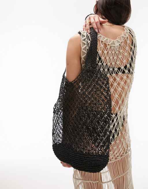 Topshop Jade crochet tote bag in black | ASOS