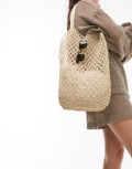 Topshop Jade crochet tote bag in neutral