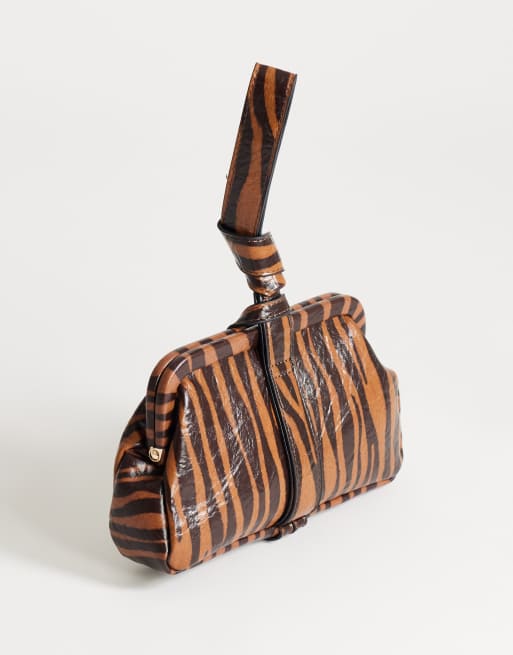 Topshop Jade mini wristlet grab bag in tiger print, 3 of 4