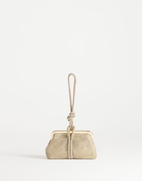 Topshop Jade wristlet grab bag in gold diamante - view 1