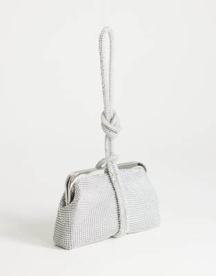 Topshop Jade Wristlet Grab Bag In Silver Diamante