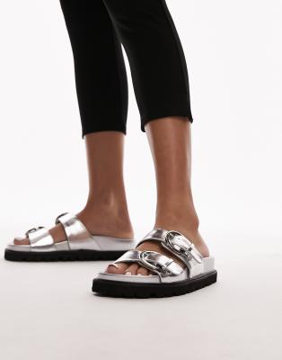 Topshop - Jaden - Sandalen in Silber mit Schnallendetail