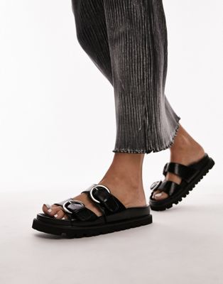 Topshop Jaden sandal with buckle detail in black - ASOS Price Checker