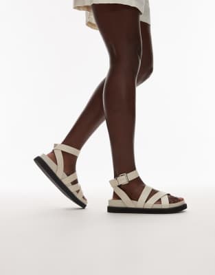 Topshop - Jady - Flache Sandalen in Kroko-Wollweiß