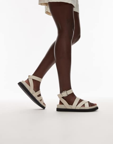 Topshop – Jady – Flache Sandalen in Kroko-Wollweiß - view 1
