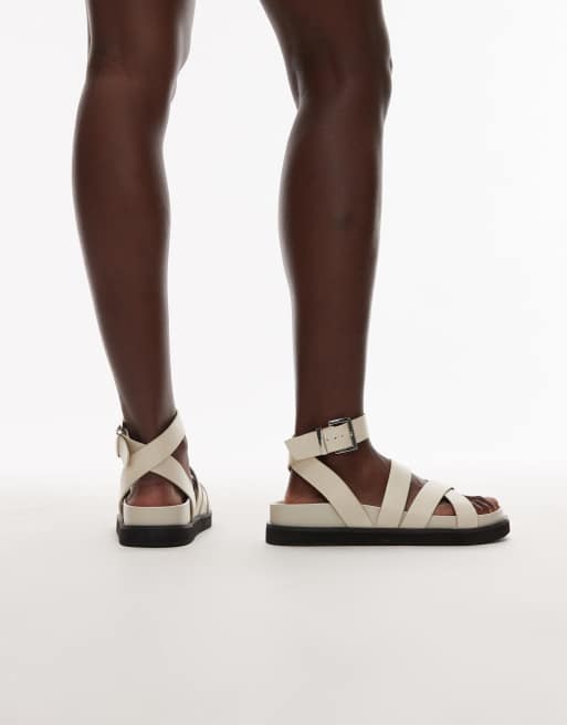 Topshop - Jady - Råhvide flade sandaler med krokodillemønster, 4 af 4