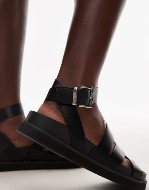 Topshop – Jady – Svarta, platta sandaler, 3 av 4