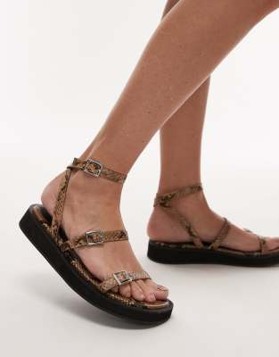 Topshop - Jake - Sandalen mit Schnalle und Schlangenmuster-Bunt