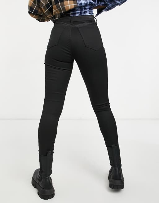 Topshop Jamie Enge Beschichtete Jeans In Schwarz Asos