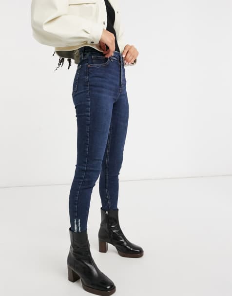 Topshop – Jamie – Enge Jeans mit Rollsaum und Indigo-Waschung