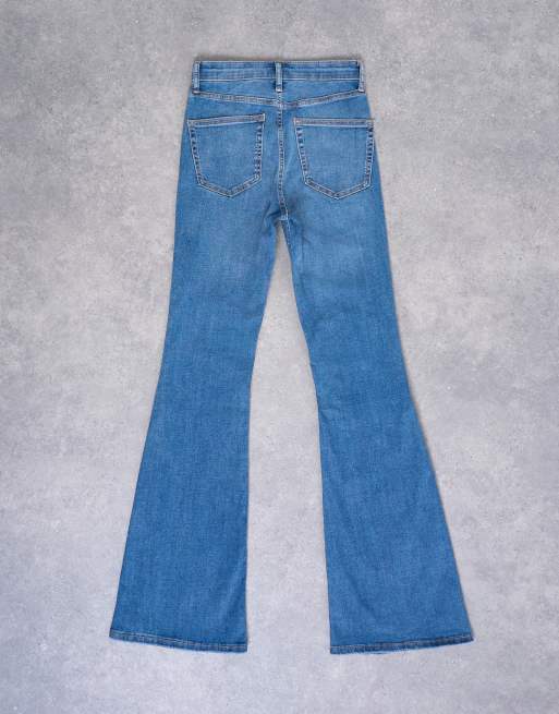 Topshop Jamie flare high rise jean in mid blue ASOS