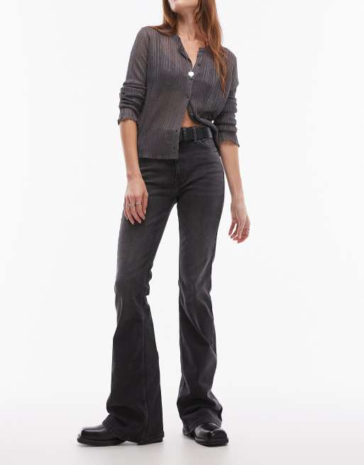 Topshop Jamie flare high rise jean in washed black