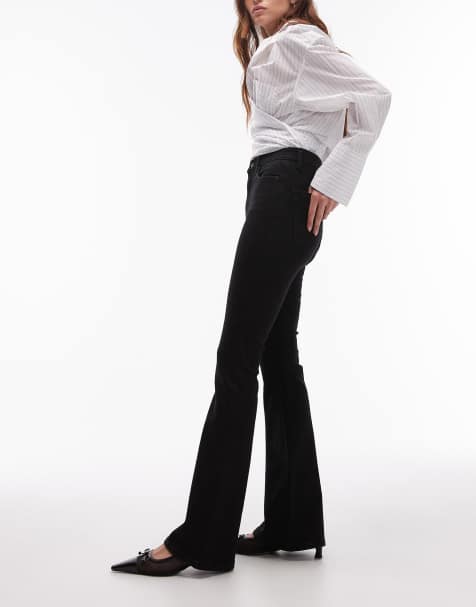 Topshop Jamie flare high rise jeans in black - view 2