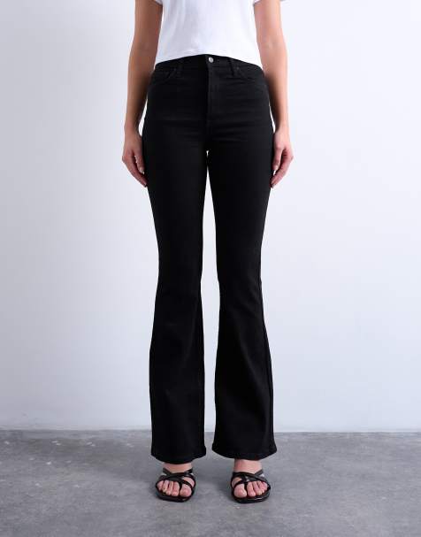 Topshop Jamie flare high rise jeans in black - view 1