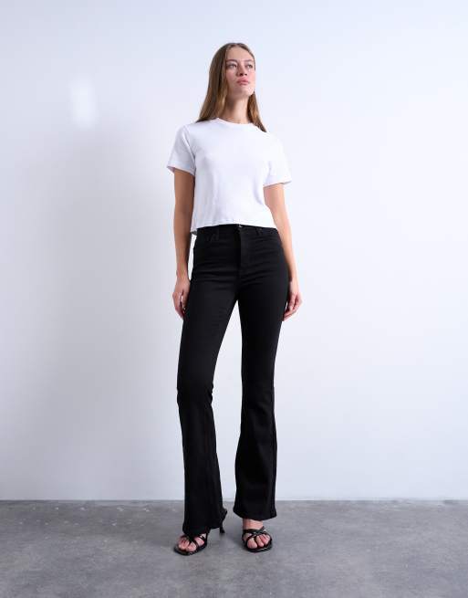 Topshop Jamie flare high rise jeans in black