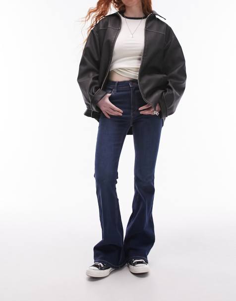 Topshop Jamie Flare high rise jeans in rich blue - view 1