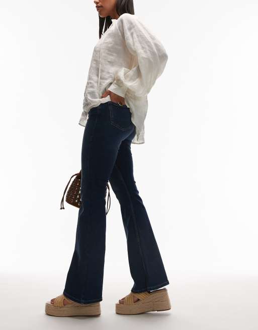 Topshop Jamie flare high rise jeans in rich blue , 3 of 5