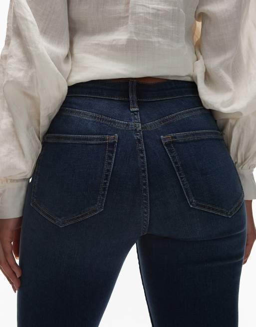 Topshop Jamie flare high rise jeans in rich blue , 4 of 5