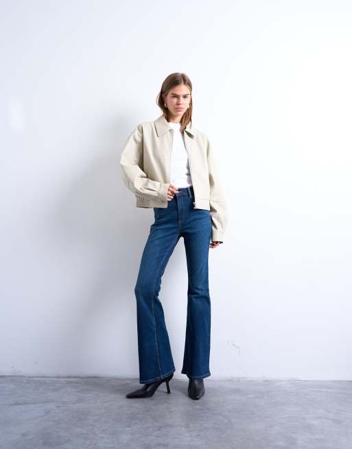 Topshop Jamie flare high rise jeans in rich blue