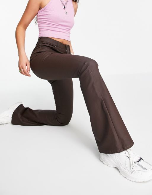Topshop Jamie flare jeans in coated brown 