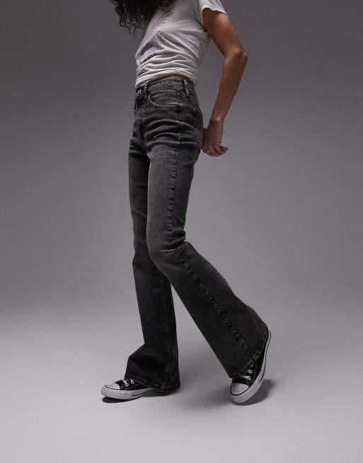 Flare Pants Jeans Dark Denim, Dark Grey Womens Jeans