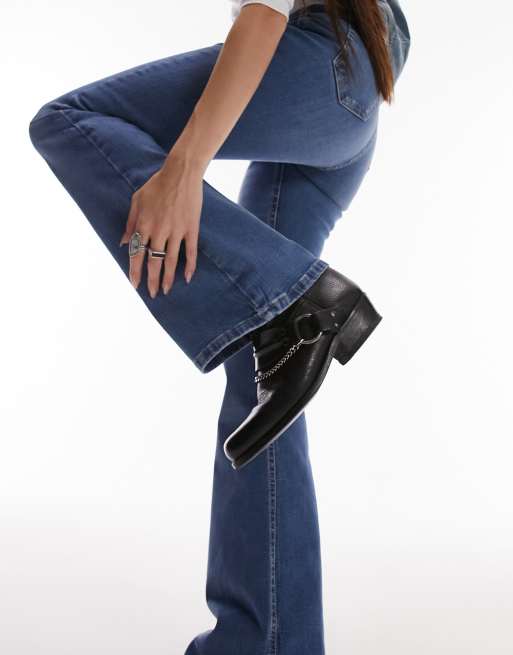 Topshop Jamie flare jeans in mid blue